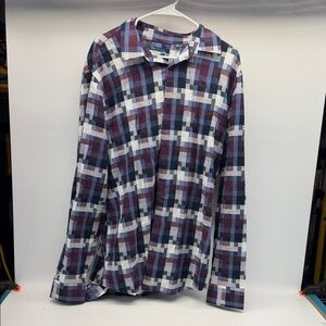Perry Ellis Blue and Purple Plaid Button Down Shirt